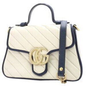 Gucci GG Marmont Top Handle Bag Handbag Crossbody White Navy Blue